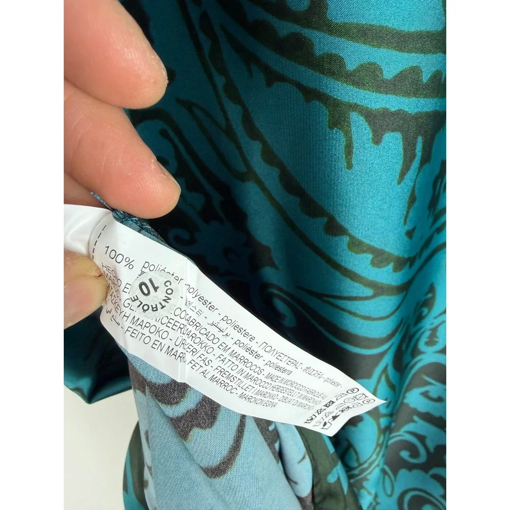 ZARA Teal Black Paisley Satin Shirt Dress XL Long Sleeve Button Up 8735/214 - Picture 7 of 12